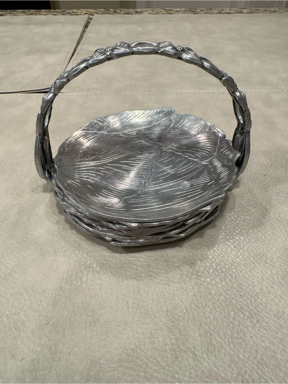 Vintage Aluminum Coasters and Caddy